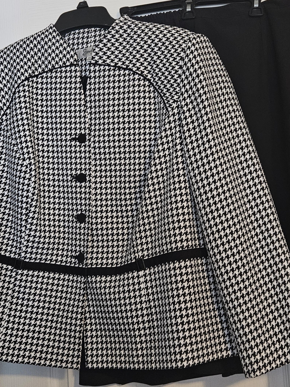 Black & White Houndstooth Button Skirt Suit Set